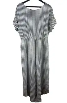 June Hudson Womens Jumpsuit Plus Size 1 Blue Ivory Stripe Linen Blend 1 Piece