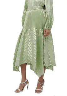 Jonathan Simkhai The Cassia Metallic Chevron Silk/Lurex Midi Skirt in Celery- Si