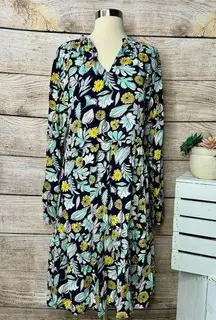 LOFT Floral Print Long Sleeve Midi Dress Size L Multicolor Casual