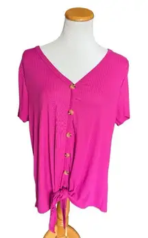 Womens Urban Rose Fuchsia Button Down Tie Front Top Blouse - Sz 2X