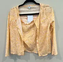 Love Fire Floral Print Ribbed Knit Cardigan Top Set Women's‎ Size L