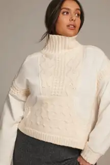 Daily Practice by Anthropologie Cable Knit Sweater Cropped Cream White Sz Small