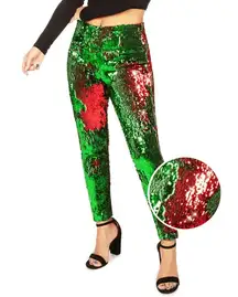 NWT - Tipsy Elves Red and Green Reversible Sequin High Waisted Leggings