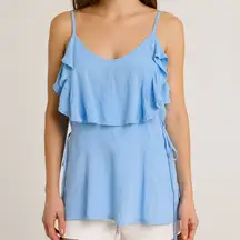Gianni Bini Light Blue Ruffle Camisole Top Size Large