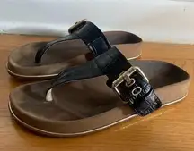 Aldo Black Thong Sandals Gold Buckle