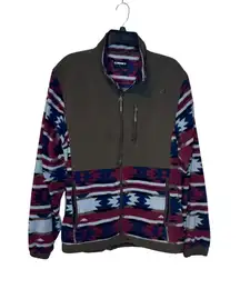 Hooey Women's Sweater Aztec Print Full Zip Ride-Tight Elastic‎ Cuffs Brown Large