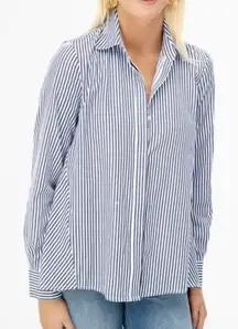 Tuckernuck Avon Lane Blue Striped Nina Swing Button Down Shirt Size LARGE