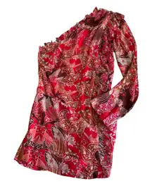 Chufy Khin Pink Floral Print One Shoulder Ruffled Dress Women’s Size Medium