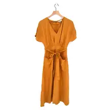 Madewell Linen Blend Dolman Sleeve Tie Waist Midi Dress in Mustard Women's 0