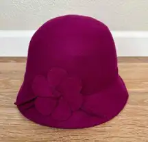 NWOT Target 100% Wool Felt Purple Floral Applique Bowler Cloche Hat