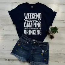 Gildan Weekend Forecast Camping With a Chance of Drinking Large T-Shirt Navy Blue