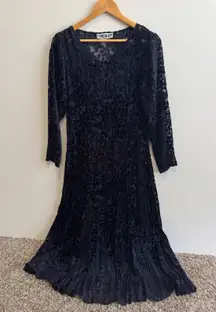 Vintage Caron Joy Sheer Velvet Burnout Dress Floral Long Sleeve‎ Maxi Evening