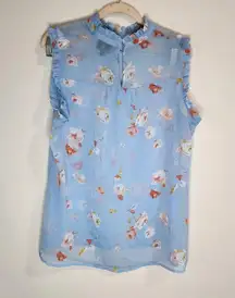 Who What Wear Sheer Target Floral Ruffle Women Large Sleeveless Blouse