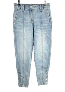 Something Navy High Rise Tapered Jeans Snap Hem Light Wash Front Seam Size 6 New