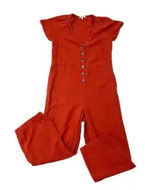 Madewell Linen Blend V-Neck Jumpsuit Playsuit Boilersuit Pockets Rust size 2
