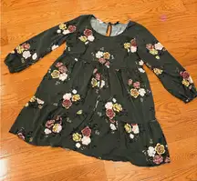 Torrid Floral Tiered Babydoll Dress – Size 2X– Forest Green Boho Bloom Print