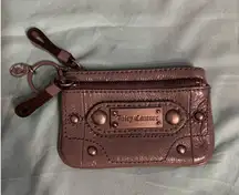 Juicy Couture 100% Leather Coin Purse Wallet Keychain Change Pouch Patent Gray