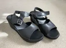 Kork-Ease Chunky Black Leather Wedges