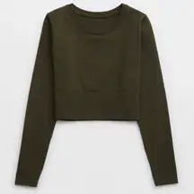 Offline by Aerie Olive Green Cropped Long Sleeve Activewear Top Size XL Gym Yoga