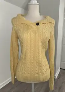 Pastel Yellow Cable Knit Sweater with Button