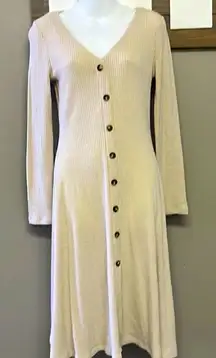 Double Zero Cream Faux Button Pullover Swing MIDI-  Medium