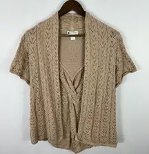 Valerie Bertinelli Cardigan M Beige Open Knit Crochet Boho Neutral Minimalist