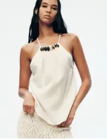 NWT Zara Linen Stone Tank Top in Ivory