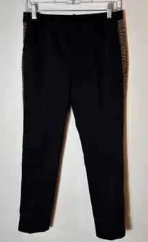 Zara Basic Black Leopard Print Trim Career Casual Pants Size‎ Small