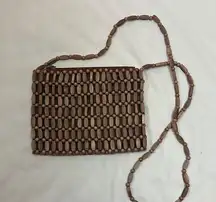 Wood Beaded mini clutch bag with beaded strap