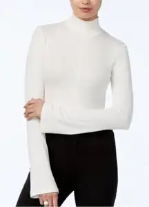 Guess White Brooke Bell Sleeve Turtleneck Crop Top