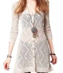 Button Down Duster Cardigan Long Sleeve Cream Textured Tight Knit M