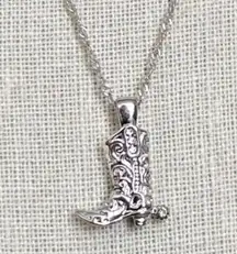 Tooled Cowgirl Boot Necklace with Rhinestones
