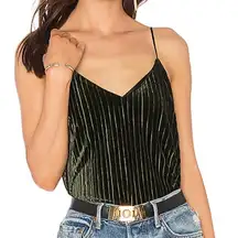 Line and Dot New  Pleated Velvet Mabelle Camisole V-Neck Tank Top Dark Green