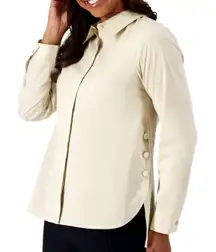 New Denim & Co Button Side High Low Hem Long Sleeve Shirt Stone Khaki Size 3X