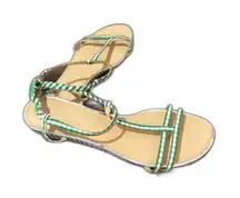 Talbots Gingham Low Wedge Sandals - Green Clover/White Daisy Size 10M
