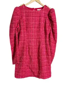 Flying Tomato Pink Red Tweed Puff Long Sleeve Sheath Mini Dress Size Medium