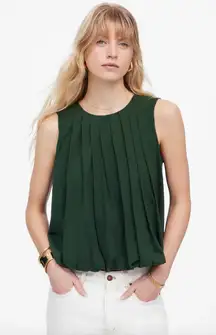 Madewell Sleeveless Crewneck Bubble Top Cotton Pleated Draped Green XXS NWT