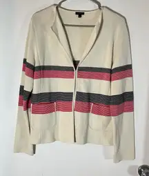 Talbots Striped Knit Blazer Women’s Size L Patch Pockets Hook and Eye Closure