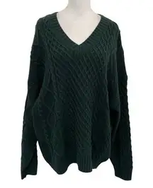 Aritzia  Sunday Best Merino Wool Blend Cable-Knit V-Neck Sweater Green sz Medium