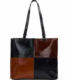 Patricia Nash Braden Colorblock Leather Tote Bag Black Tan