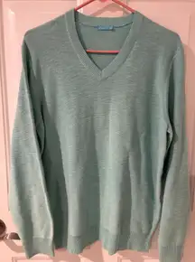 J McLaughlin Womens V Neck Sweater Light Blue Mint Green Size M Long Sleeve Knit