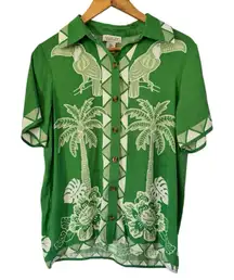 Rachel Zoe Green Tropical Toucan Button Front Shirt Womens Medium