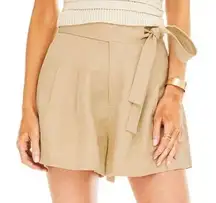 Tan Khaki High Rise Linen Blend Shorts