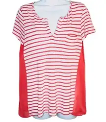 Charming Charlie Stripe Sheer Back T-shirt Coral M