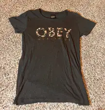 Obey Worldwide Floral Graphic T-Shirt Women's Gray Made in USA‎