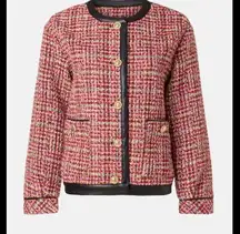 
Faux Leather Trim Tweed Jacket