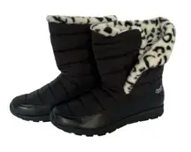 Tony Little Cheeks Puffer Snow‎ Boots Black Snow Leopard Women's 12M Winter Warm