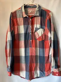 Merona Women's Long Sleeve Blouse Red‎ Plaid 1/2 button Size XL