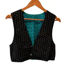 VTG  Reversible Printed 2 Button Cotton Vest M Teal Black Gold Vintage