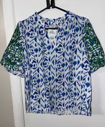 Voy Blue & green Tiffany Embroidered Blouse size Small nwt